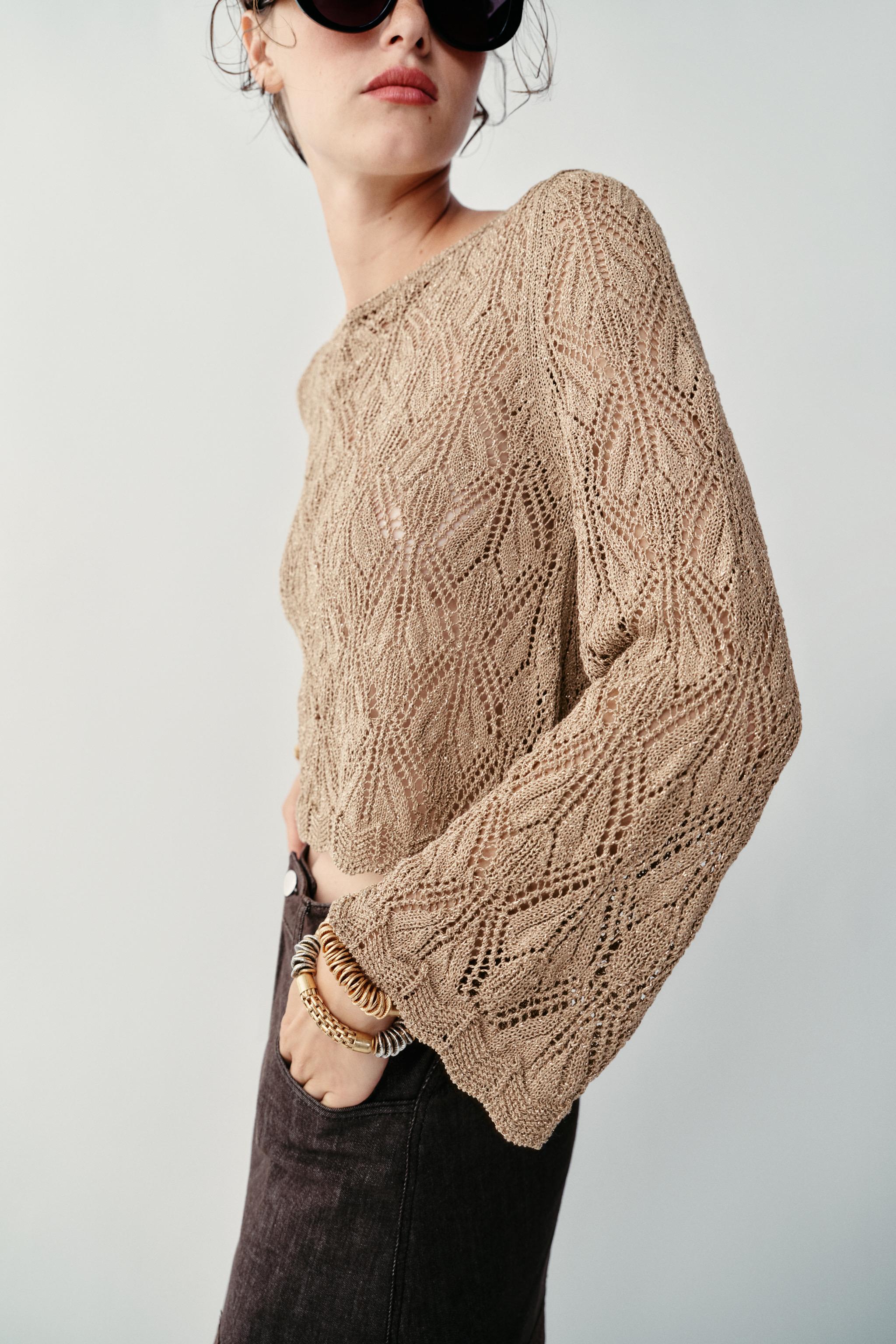 METALLIC THREAD POINTELLE KNIT JUMPER